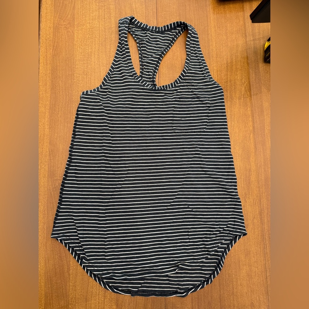 Black and white striped Lululemon tank with pocket
